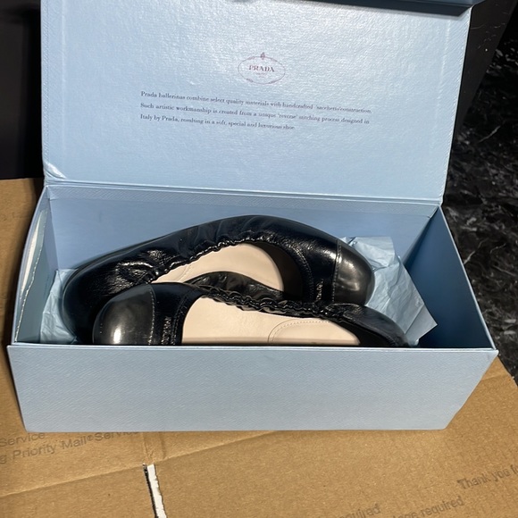 Prada Metallic Cap-Toe Ballerina Flats - Picture 3 of 9